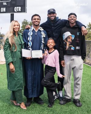 LeBron James Instagram - PROUD!!!! 🥺🥺🥺🙏🏾. CONGRATULATIONS & LOVE YOU KID! @bronny 👨🏾‍🎓👑
