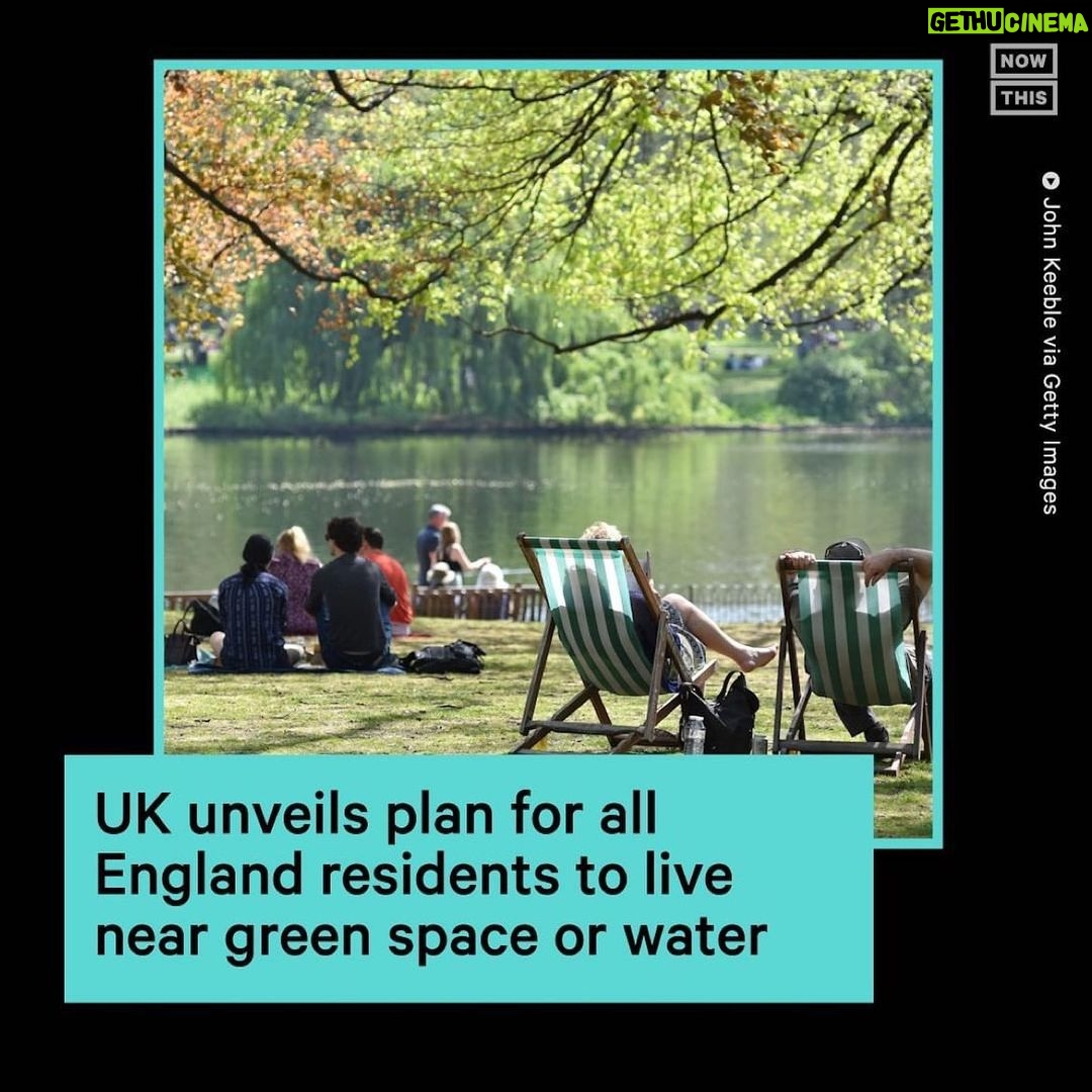 Leonardo DiCaprio Instagram - Repost from @nowthisearth • The UK government is planning to make all households in England be within a 15-minute walk from green space or water, by expanding areas of woodlands, wetlands, parks, and rivers. It’s all part of the UK’s 2023 Environmental Improvement Plan, which aims to restore nature and improve environmental quality. Two of its goals include creating and restoring at least 1.2M acres of wildlife habitat and 400 miles of river, and providing funding to protect several threatened animal species. 'This plan provides the blueprint for how we deliver our commitment to leave our environment in a better state than we found it, making sure we drive forward progress with renewed ambition and achieve our target of not just halting, but reversing the decline of nature,' said UK Prime Minister Rishi Sunak. #climatechange #greenspace #nature #uknews