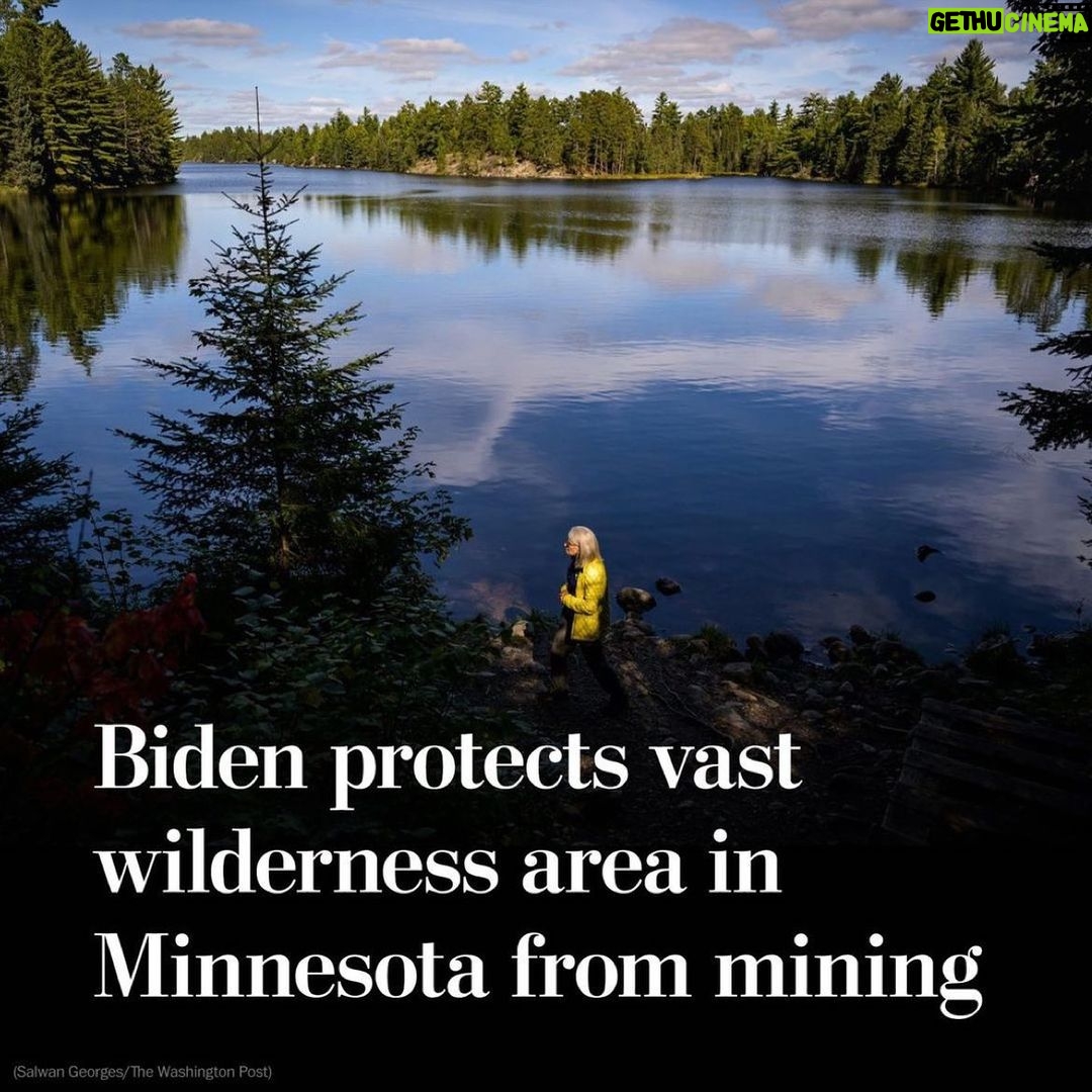 Leonardo DiCaprio Instagram - Repost from @postclimate • The Biden administration is banning mining for 20 years in a giant watershed near Minnesota’s Boundary Waters Canoe Area Wilderness, the president’s latest effort to deliver on conservation pledges that would shape the future of America’s wild lands. The move, announced Jan. 26, extends a temporary decision from a year ago to block copper, nickel and other hard-rock mining that the Trump administration had tried to greenlight near the Canadian border. Officials said they determined the potential toxic leaching from mining would be too threatening to nature, local Native American communities and a growing recreation economy. The Biden administration has promised to set aside sacred tribal sites and to conserve 30 percent of America’s lands and waters by 2030, but has come under fire for how to balance that push with demand for oil, renewable energy and minerals. Read more by tapping the link in our bio. (Photo by @salwangeorges)