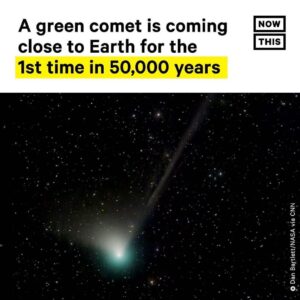 Leonardo DiCaprio Instagram - Repost from @nowthisnews
•
If you see a glowing green light in the sky starting Thursday night, it isn’t an alien spaceship that has come to invade planet Earth. Rather, it’s a rare comet that will potentially be visible by the naked eye for the first time in 50,000 years. 

C/2022 E3 (ZTF), as it’s called, was first spotted on March 2, 2022, at the Zwicky Transient Facility, and it is slated to pass close to the sun and Earth in the coming weeks.

The comet will reach its closet point to the sun on January 12. People who want to view it are advised to use binoculars or a telescope and look in areas with low light pollution. That said, if you’re busy Thursday night, you’ll have other chances; experts say the comet will be visible for the majority of January for Northern Hemisphere stargazers and in early February, when the comet is closest to the Earth, for Southern Hemisphere stargazers.

‘Comets are notoriously unpredictable, but if this one continues its current trend in brightness, it'll be easy to spot with binoculars, and it's just possible it could become visible to the unaided eye under dark skies,’ said NASA’s Preston Dyches.

Comets are small bodies composed of ice, dust, and gasses that orbit around the sun, and the unique green appearance of this comet is due to the presence of certain compounds, such as diatomic carbon and cyanogen. Because this particular comet has an especially large orbit around the sun, it likely won’t be back for another 50,000 years, so be sure not to miss it.

#comet #outerspace #galaxy #space