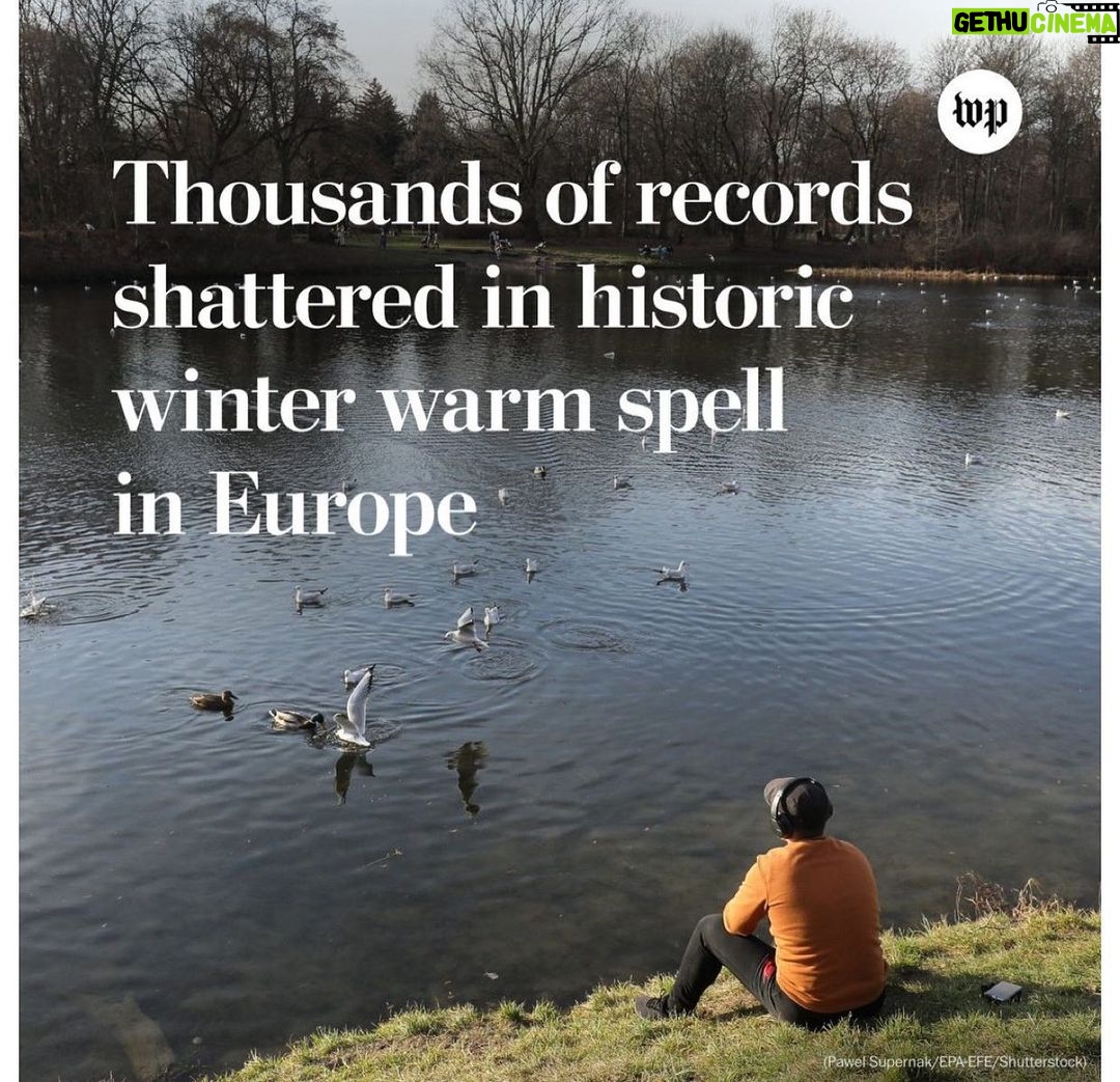 Leonardo DiCaprio Instagram - Repost from @postclimate • As 2022 turned to 2023, an exceptionally strong wintertime heat dome pounced on much of Europe, producing unprecedented warmth for January. As temperatures soared 18 to 36 degrees Fahrenheit (10 to 20 Celsius) above normal from France to western Russia, thousands of records were broken between Saturday and Monday — many by large margins. The extreme warm spell followed a record-warm year in many parts of Europe and provided yet another example of how human-caused climate change is increasing the frequency and intensity of such extraordinary weather events. On New Year’s Day, at least seven countries saw their warmest January weather on record as temperatures surged to springtime levels: Latvia hit 52 degrees (11.1 Celsius); Denmark 54.7 degrees (12.6 Celsius); Lithuania 58.3 degrees (14.6 Celsius); Belarus 61.5 degrees (16.4 Celsius); the Netherlands 62.4 degrees (16.9 Celsius); Poland 66.2 degrees (19.0 Celsius); and the Czech Republic 67.3 degrees (19.6 Celsius). Those who track worldwide weather records described the warm spell as historic and could hardly believe its scope and magnitude.