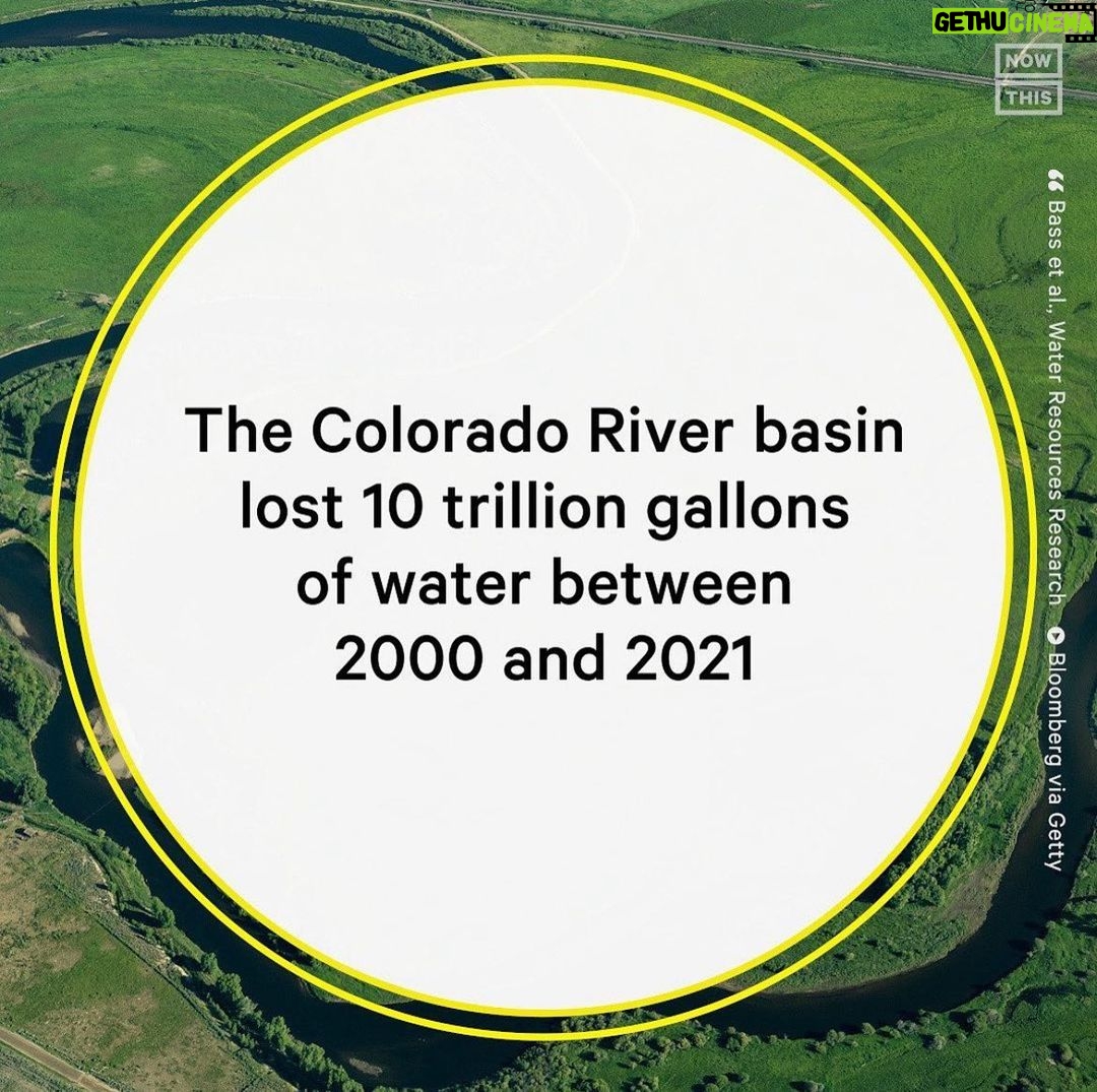 Leonardo DiCaprio Instagram - Repost from @nowthisearth • A new analysis published in the journal Water Resources Research found that the Colorado River system lost 40 trillion liters (10 trillion gallons) of water between 2000 and 2021 as the result of the human-caused climate crisis dating back to the 1880s. Due to higher temperatures, the snowpack that feeds the system is drying up. Under present-day weather conditions, the Colorado River basin has approx 10% less water available than it would in a world without greenhouse gas emissions. The Colorado River Basin provides water to more than 40 million people. Although recent winter storms across the West replenished many reservoirs, from 2000 to 2021, the region had been in the worst ‘mega drought’ in at least 1,200 years. Arizona, California, and Nevada reached an agreement in May to stop using as much of the river’s water. ‘Going into the future, we may get some natural variability, wet or dry swings, but this study highlights that there’s been a decreasing trend in runoff,’ said Benjamin Bass, lead author of the study, to the Guardian. ‘In the long run, that’s likely to continue if greenhouse gas emissions are not reduced.’