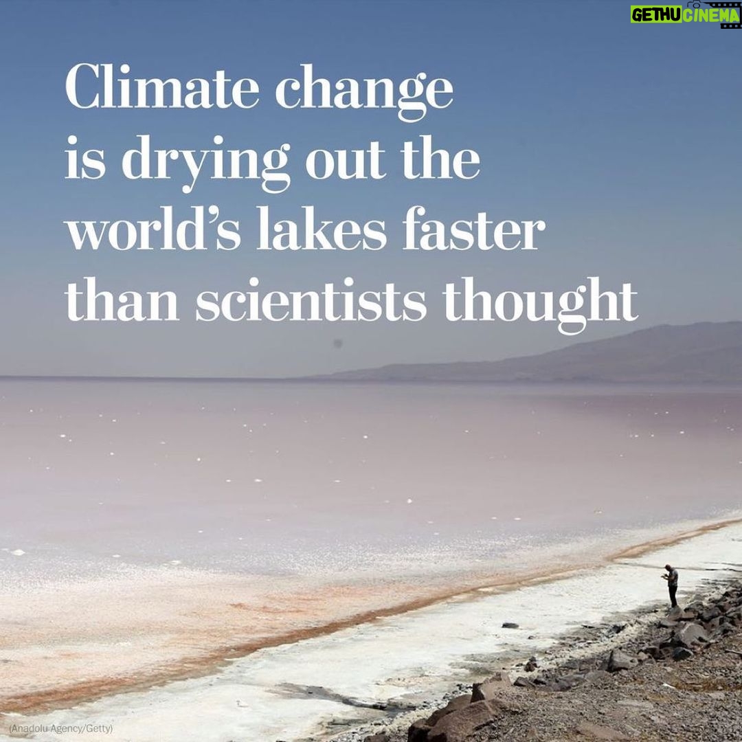 Leonardo DiCaprio Instagram - Repost from @postclimate • The drying of lakes and reservoirs around the world is increasingly stressing water supplies for drinking and agriculture, endangering habitats for plants and fish, reducing the capacity to generate hydropower, and threatening marine recreation and tourism. Water loss in large lakes around the world was more widespread during the past three decades than previously thought, according to a study of nearly 2,000 such lakes. A warming climate and human water consumption drove at least half of the decline in natural lakes, the study found. Reservoirs, or artificial lakes, also showed substantial drops.