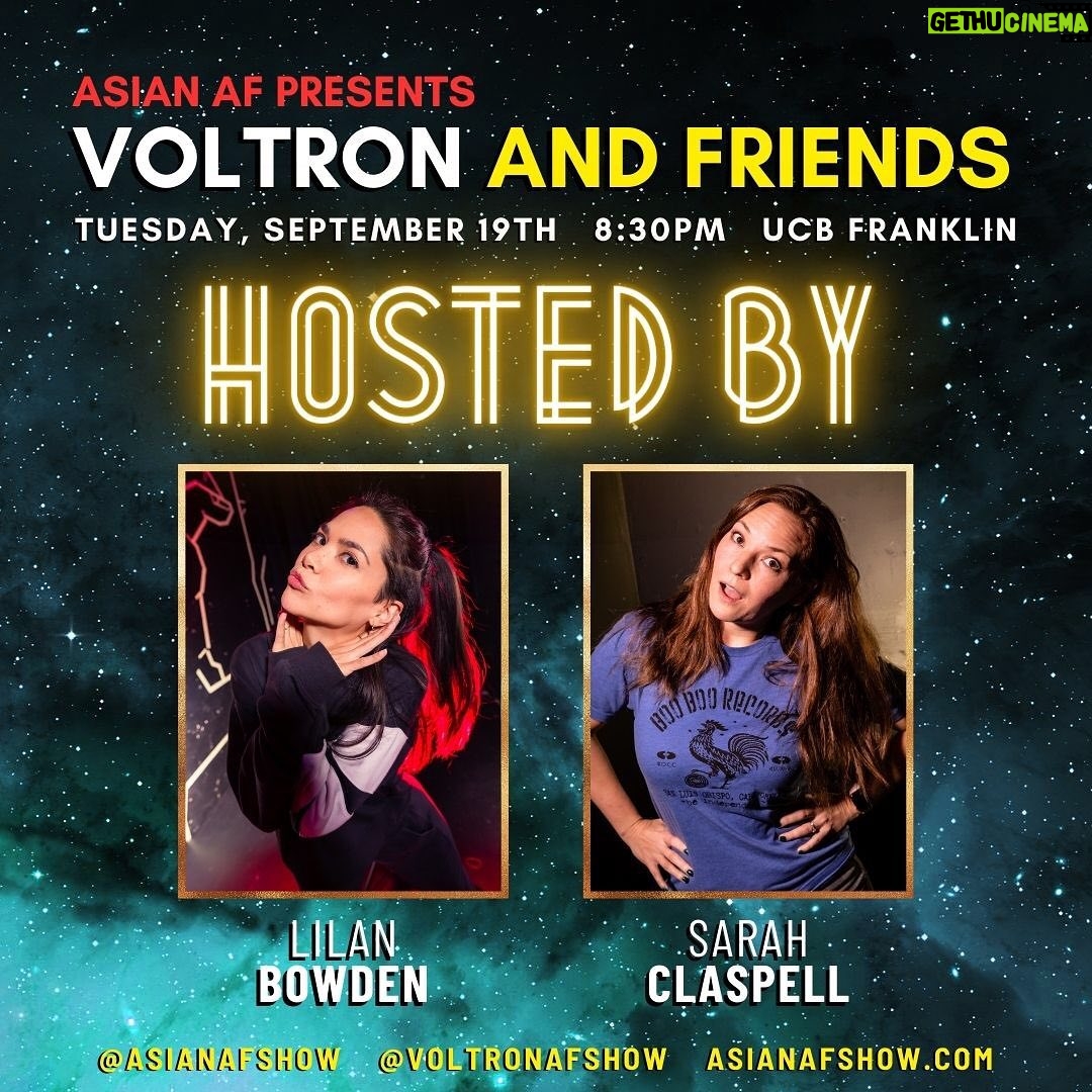 Lilan Bowden Instagram - LA! ⚡️ HERE WE GO!! WE’RE ONLY 4 DAYS AWAY FROM VOLTRON AND FRIENDS ON TUES. 9/19 @ 8:30PM @ucbtla! ⚡️ MAKE SURE TO GRAB YOUR TICKETS AT ASIANAFSHOW.COM! With Special Guest Monologist: ✨ BERNARD CHANG! @thebernardchang • Comic Book Artist for #MarvelComics #DCComics #ValiantComics; NY Times Best-selling Illustrator 🌎 Character Performance by SUSAN SONG! @sujjang012 • From #Superstore #911 #JFL ☀️ Improv by Asian AF resident Improv Team VOLTRON! @voltronafshow featuring: • LILAN BOWDEN! @yourfriendlilan • SARAH CLASPELL! @claspy • KIM COOPER! @kimcoopie • DHRUV UDAY SINGH! @dhruvudaysingh • KATHY YAMAMOTO! @kathyamafarted 🪐 Improv by a mash-up Improv Team AND FRIENDS! featuring:
• LIZZ ADAMS! @lizzparty
• TIM CHANG!
• SAHIL DESAI! @sahil
• CASSI JERKINS! @cassijerkins
• RACHEL MARSH! @rachel_marsh
• JANZY PARAISO! @janzyparaiso
• CURTIS RETHERFORD! @actuallycurtis
• TAO YANG! @tyang209 🚀 Hosted by Lilan Bowden & Sarah Claspel!
💫 Produced by Lilan Bowden, Sarah Claspell, Tony Garbanzos! Grab your tickets now at 🎟️ asianafshow.com 🎟️ Upright Citizens Brigade Theatre