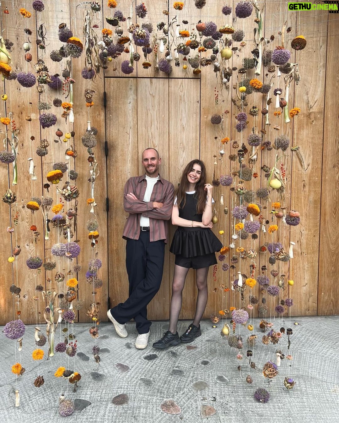 Lily Collins Instagram - Foam, flowers, friends and family. Thank you @nomacph for another magical evening for the books. The flavors, the plating, the entire production are all just purely mind-blowing. I woke up dreaming of yellow plums and bright green Danish peas…