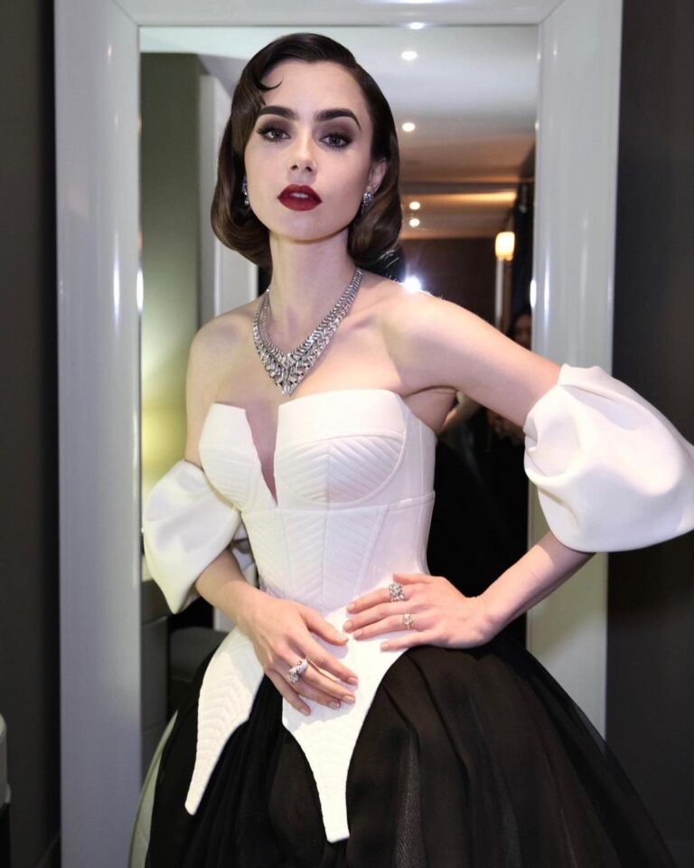 Lily Collins Instagram - @Lancomeofficial close ups last night for The #MetGala’s Ode to Karl. Thank you to my genius glam team @fionastiles and @gregoryrussellhair for bringing this classic look to life. Your artistry always floors me. More to come…