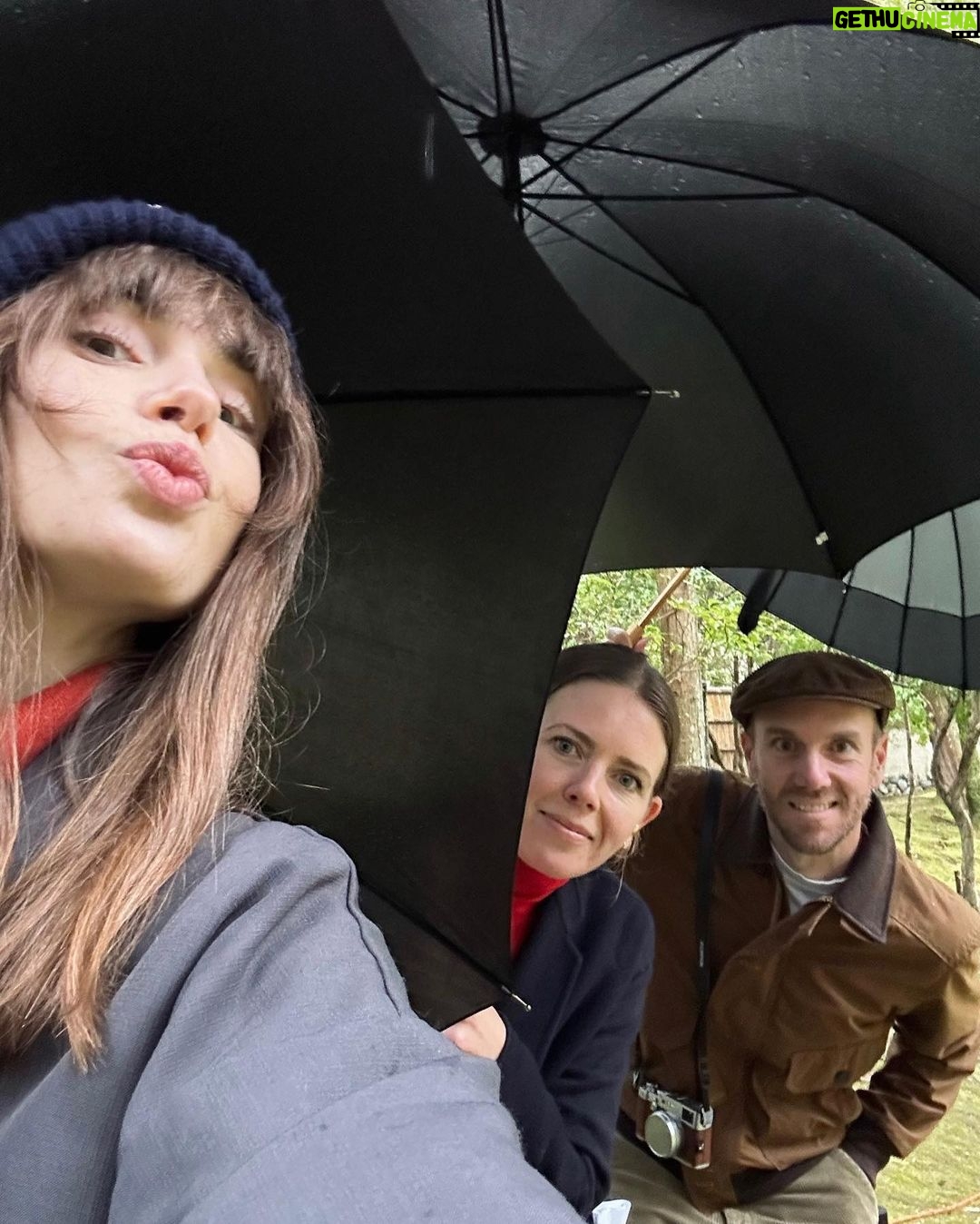 Lily Collins Instagram - Umbrellas up and spirits high in the bamboo forest…