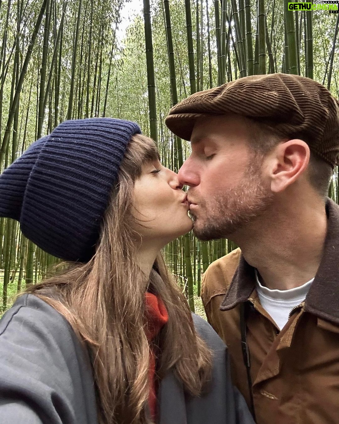 Lily Collins Instagram - Umbrellas up and spirits high in the bamboo forest…