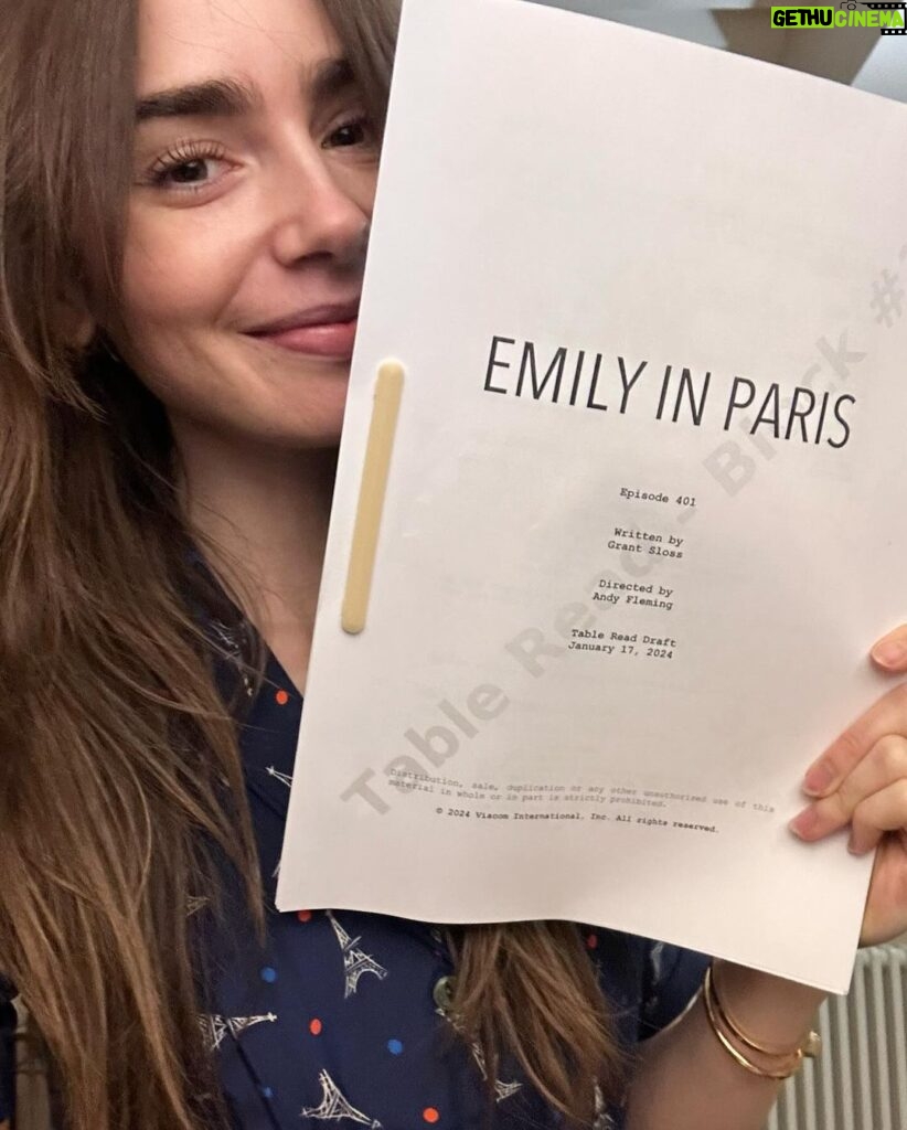 Lily Collins Instagram - Did someone say Saison Quatre?! Finally reunited with my @emilyinparis fam back in Paris and it feels so good. Although, I may need to brush up on my selfie skills for Emily’s sake…