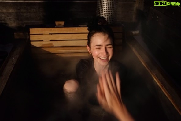 Lily Collins Instagram - The most intense Swedish winter wake-up call. I can’t believe I lived to tell the tale…