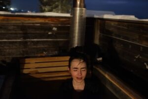 Lily Collins Instagram - The most intense Swedish winter wake-up call. I can’t believe I lived to tell the tale…