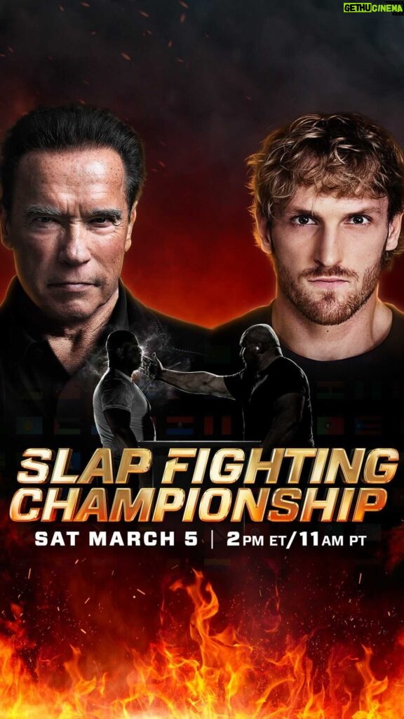 Logan Paul Instagram - hosting the @slapfightingchampionship with @schwarzenegger, March 5 LIVE & free on my YouTube channel and @Fanmio. this is going to be fkn insane