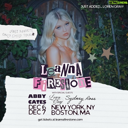 Loren Gray Instagram - so excited to announce that i will be joining @leannafirestone on tour in nyc and boston!! i can’t wait to see u!! get ur tickets in my bio 🫶🏼