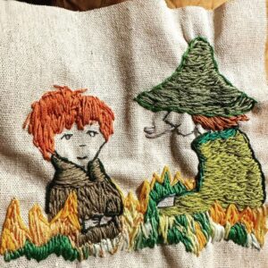 Louise Brealey Instagram - My darling friend @rooboyd made an embroidery of me as a Moomin character from Moominvalley in November. Isn’t it MAGIC? She’s got my fringe down.

Now I have been emotionally blackmailed into reading the first chapter this Sunday night from the van somewhere near Scarborough. Please come and say hi. How about 8pm? Love Loo and Gilbert 

#Moominsatbedtime #Moominsontour #MoominvalleyinNovember #Dollyontheroad #areyougoingtoscarborough #areyougoingtosanfrancisco #vanlife #roadtrippin #roadtripping