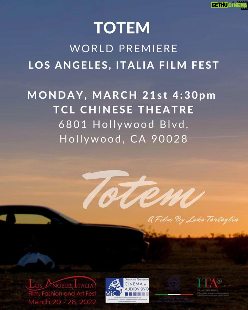 Luca Tartaglia Instagram - I’m happy to share that my short TOTEM has been selected to premiere at the TCL Chinese Theatre in occasion of the @losangelesitalia film festival. Thanks to @pascalvicedomini, founder and producer of the festival, and his team. Monday, March 21st 4:30pm. Save the date. DM if you’d like to attend. #totem #totemshortfilm #tclchinesetheatre #losangelesitalia #losangelesitaliafilmfestival #hollywood Hollywood