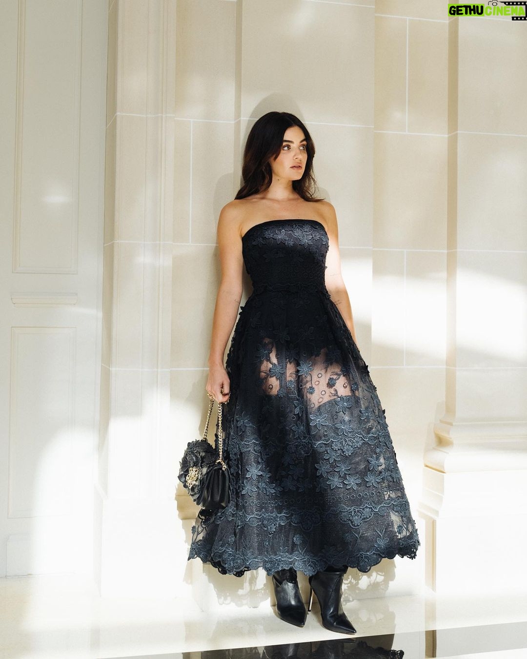 Lucy Hale Instagram - the last stop in Paris was the @eliesaabworld show 🖤 très magnifique! @mollyddickson @bridgetbragerhair @valeriaferreiramakeup @thestreetsensei 📷 @thepeninsulaparis The Peninsula Paris - Official