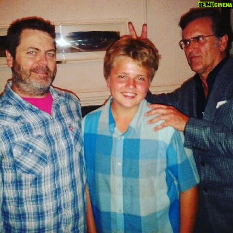 Lucy Lawless Instagram - My boy in a true manwich after @nick_offerman 's brilliant show #FullBish Loved too #CornMo and his HavaNagila Monster!