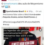 Mário Marra Instagram - Às vezes me pego pensando nos rumos que a vida levou e os caminhos que a carreira seguiu. Hoje foi um dia assim. Um dia legal. Estar na ESPN, conviver com tanta gente que admiro há tanto tempo e ter a oportunidade de trabalhar em jogos da Premier League. Uau! Quanta coisa para comemorar! Já trabalhei com muita gente brilhante. Alguns realmente são geniais. Eu, um cara que procura se observar com frequência, sei desde cedo que não posso contar com brilhantismo e muito menos com genialidade, mas o suor sempre foi meu aliado. Leio, busco informações, tento entender de novo e é com muito suor que vou tentando seguir. Voltando ao dia de hoje, parei para pensar em quanto é representativo ser convidado por canais oficiais de clubes da Inglaterra no Brasil ou de torcidas oficiais de times ingleses daqui. Ter a oportunidade de ter a opinião respeitada dá muita satisfação. Muita. É a percepção de que o caminho do estudo, do respeito, do trabalho realizado com seriedade pode ser um caminho mais longo, mas é também sólido. À ESPN a minha gratidão pelo espaço, pelo tratamento, pelo respeito. Aos que me procuram para a opinião também vai meu agradecimento. Estarei fora por uns dias a partir do dia 27 e voltarei com mais vontade de aprender. 📷: Contas oficiais em português do West Ham Brasil e Manchester City. @brasilspurs @falagooner @caminhanteslfc @bluesofstamford @redarmybrasil Um forte abraço também para o pessoal da @blackwolves_brasil , que até uma camisa mandou pra mim.