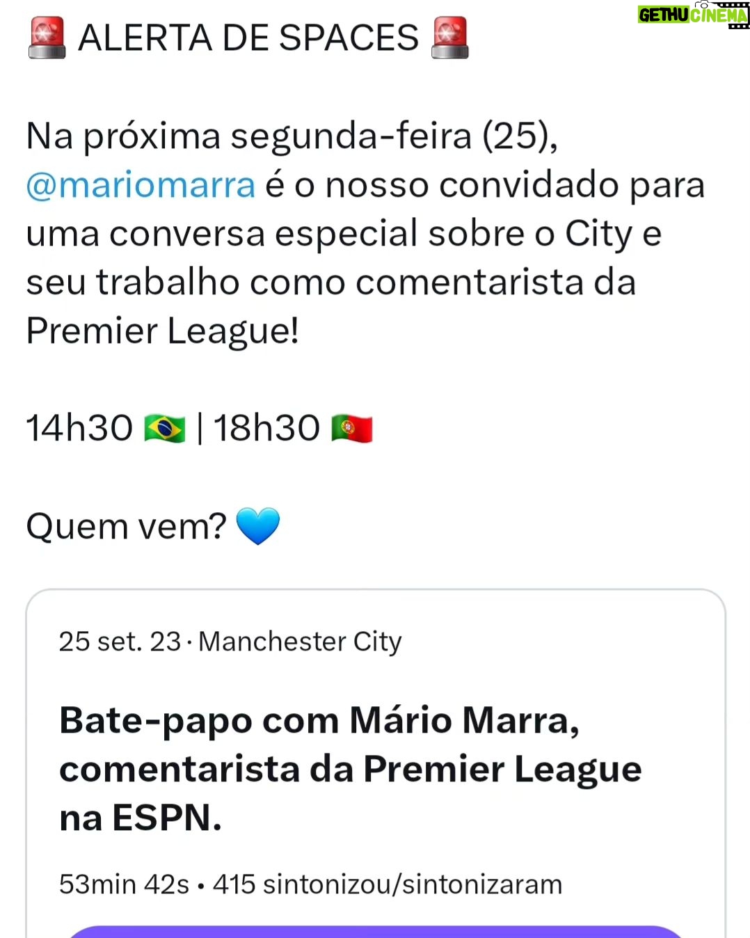 Mário Marra Instagram - Às vezes me pego pensando nos rumos que a vida levou e os caminhos que a carreira seguiu. Hoje foi um dia assim. Um dia legal. Estar na ESPN, conviver com tanta gente que admiro há tanto tempo e ter a oportunidade de trabalhar em jogos da Premier League. Uau! Quanta coisa para comemorar! Já trabalhei com muita gente brilhante. Alguns realmente são geniais. Eu, um cara que procura se observar com frequência, sei desde cedo que não posso contar com brilhantismo e muito menos com genialidade, mas o suor sempre foi meu aliado. Leio, busco informações, tento entender de novo e é com muito suor que vou tentando seguir. Voltando ao dia de hoje, parei para pensar em quanto é representativo ser convidado por canais oficiais de clubes da Inglaterra no Brasil ou de torcidas oficiais de times ingleses daqui. Ter a oportunidade de ter a opinião respeitada dá muita satisfação. Muita. É a percepção de que o caminho do estudo, do respeito, do trabalho realizado com seriedade pode ser um caminho mais longo, mas é também sólido. À ESPN a minha gratidão pelo espaço, pelo tratamento, pelo respeito. Aos que me procuram para a opinião também vai meu agradecimento. Estarei fora por uns dias a partir do dia 27 e voltarei com mais vontade de aprender. 📷: Contas oficiais em português do West Ham Brasil e Manchester City. @brasilspurs @falagooner @caminhanteslfc @bluesofstamford @redarmybrasil Um forte abraço também para o pessoal da @blackwolves_brasil , que até uma camisa mandou pra mim.