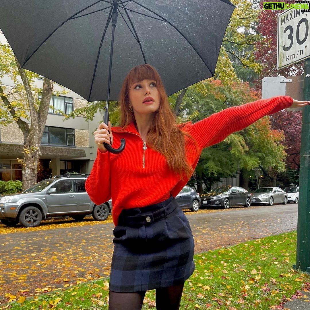 Madelaine Petsch Instagram - Outfit by @majeparis, umbrella by responsible Madelaine. #majegirls