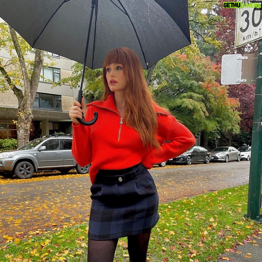 Madelaine Petsch Instagram - Outfit by @majeparis, umbrella by responsible Madelaine. #majegirls