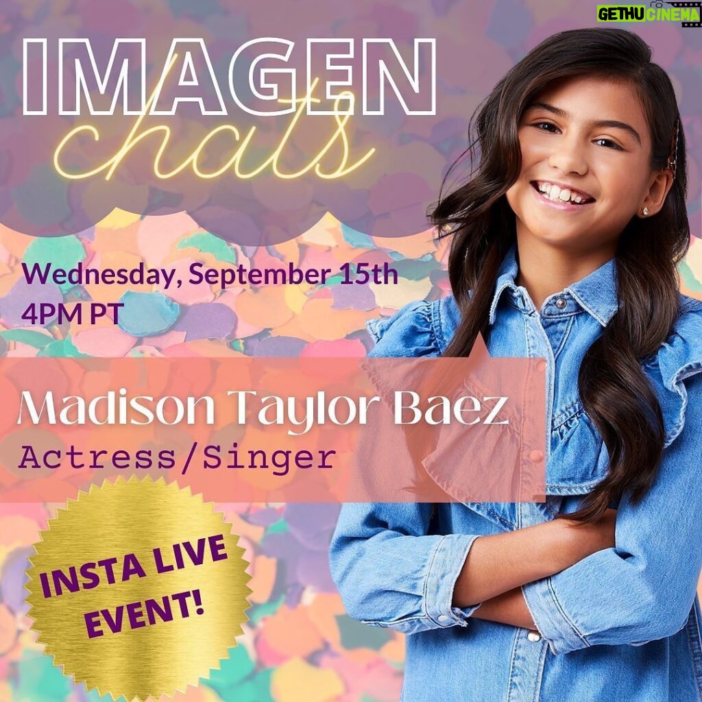 Madison Taylor Baez Instagram - @imagenfound This week on IMAGEN Chats we welcome actress and singer, Madison Taylor Baez, who is nominated for an Imagen Award for Best Young Actor - Television for the hit @netflix original, Selena: The Series. 🎤✨ Join us Wednesday, September 15th, @ 4PM PT on instagram live! . . . #SelenaTheSeries #MadisonTaylorBaez #LatinxTalent #LatinxCommunity #ImagenAwards #36ImagenAwards #ChildActor #BestYoungActor #IMAGENChats #ImagenFoundation #NonProfit #Love #Happy #Actor #Actress #InstagramLive #NetflixOriginal #youngselenanetflix #selenaquintanilla #actor #singer