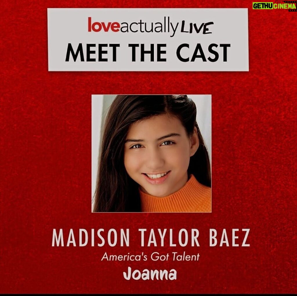 Madison Taylor Baez Instagram - So excited to announce I play Joanna in #loveactuallylive . Can’t wait to bring on some Holiday Cheer🎄🎤 with an AMAZING CAST! ********My off dates : Dec 3,9,14,26* ****** (These dates my awesome Co-star Audrey Cymone will be playing the role of Joanna🎶) Wallis Annenberg Center for the Performing Arts