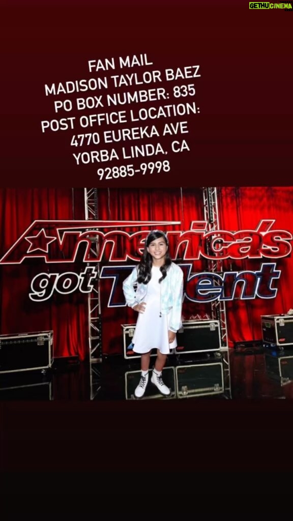 Madison Taylor Baez Instagram - I have been receiving so much fan mail from all over the world sending me @agt love. I'm so blessed trying to answer all of them and send out autograph pictures. My fan mail PO Box is on my picture post. Thank you to everyone who supported my AGT journey. Lots of upcoming singing appearance coming up and my new Showtime series I'm starring in premieres October 7. Also I have my Christmas Album out now on all streaming platforms. Maddie Train full steam ahead. #agt #agtauditions #singer #actor