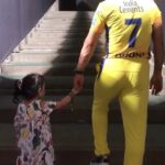 Mahendra Singh Dhoni Instagram - Ziva gives me company for the last walk to the Pune dressing room for this season.thanks a lot PUNE for supporting us and turning the whole stadium yellow,hope CSK entertained you guys enough