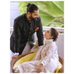 Mansha Pasha Instagram - Eid Mubarak! From us to you! Loving this outfit from @farahtalibaziz that’s just right for the weather. Got Jibran a prince coat from @thedapperday for choti Eid which he finally managed to wear this Eid 🥰 Husbands I tell you! Hope u all have a wonderful and festive Eid day! Jewels @zaira.zevar Hmu @bryan.makeupartist1 @nabila_salon