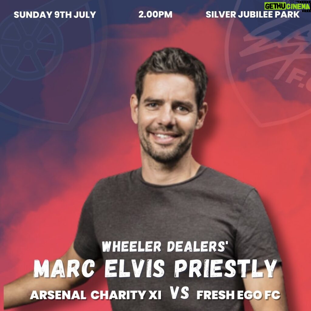Marc Priestley Instagram - We are excited to announce that Wheeler Dealers’ Marc Elvis Priestly @f1elvis, will be playing in the Arsenal Charity XI squad this Sunday! 🗓️ 09.07.23 📍 Silver Jubilee Park ⏰ 2.00pm Kick Off 🎟️ Buy tickets online now!