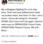 Maria Hinojosa Instagram - Thinking about my colleagues-those who lost their jobs-and those who stayed. Thank you always for your dedication and hard work. This is the worst day. But OPERACIÓN FUTURO FÉNIX is ON. I’m a boxer. I’m down. But not out. 💔