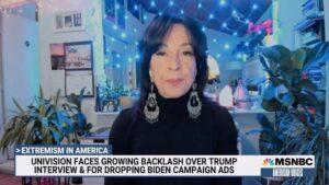 Maria Hinojosa Instagram - Univision is facing backlash for their Trump interview because of its lack of pushback on lies and the cancelation of Biden ads.

“This is not actually educating voters in this case — this is the miseducation of Latino and Latina voters.” @maria_la_hinojosa 

—
#msnbc #latinos #latinovote #univision