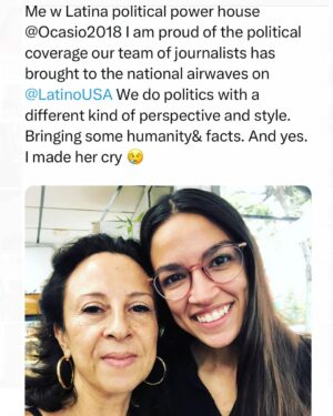 Maria Hinojosa Instagram - Throwback to 2018 @latinousa archives. This was my first interview with @aoc but know that I’m working on getting my 4th intvu. Let’s hope @aoc says yes!