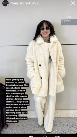 Maria Hinojosa Instagram - I do love fashion, but this reel isn’t about fashion. This is about Estrella who’s been in a maximum security men’s prison in Texas for seven years as a trans undocumented woman. As we deepen our investigation into her case, my visits are much more regular. And every time I come into this men’s prison, I give Estrella a fashion show. A dream she can hold onto of the way she’ll be able to dress when she gets out soon enough. So this little fashion show is for Estrella and all the trans women out there and especially the undocumented ones.  Stay tuned for when our next installment of her story will drop. ⭐️💫🌟💫⭐️💫🌟💫⭐️