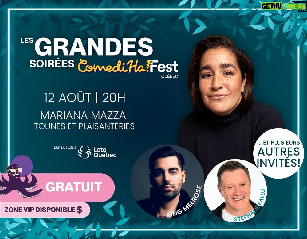 Mariana Mazza Instagram - Ce samedi à Quebec, c’est gratuit. Je vais avoir plein de kits incroyable, des invités un peu moins cool que mes kits mais tout aussi flamboyants, pis je vais chanter et faire des jokes. Qui vient? Je commence à 21:00, mais ca commence à 20:00!
