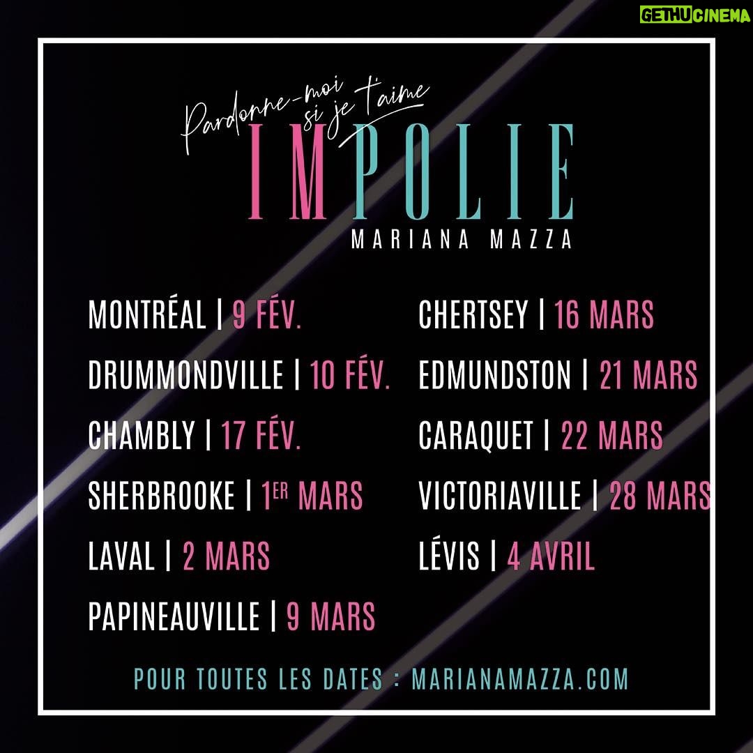 Mariana Mazza Instagram - J’entame la lente descente de la fin de ma tournée Impolie. Un vol qui a été perturbé par plusieurs facteurs qui ne m’a pas empêché d’apprendre, apprécier et être fière du résultat. Ce spectacle, je le trouve drôle et criss qu’il fait du bien. À faire et, je pense, à écouter. L’atterrissage sera doux et lent. C’est ce que je voulais. Si vous avez envie de vous poser tout doucement avec moi, je serai là, en forme, heureuse de vous divertir pour encore quelques représentations seulement. Bien à vous, Mariana xxx