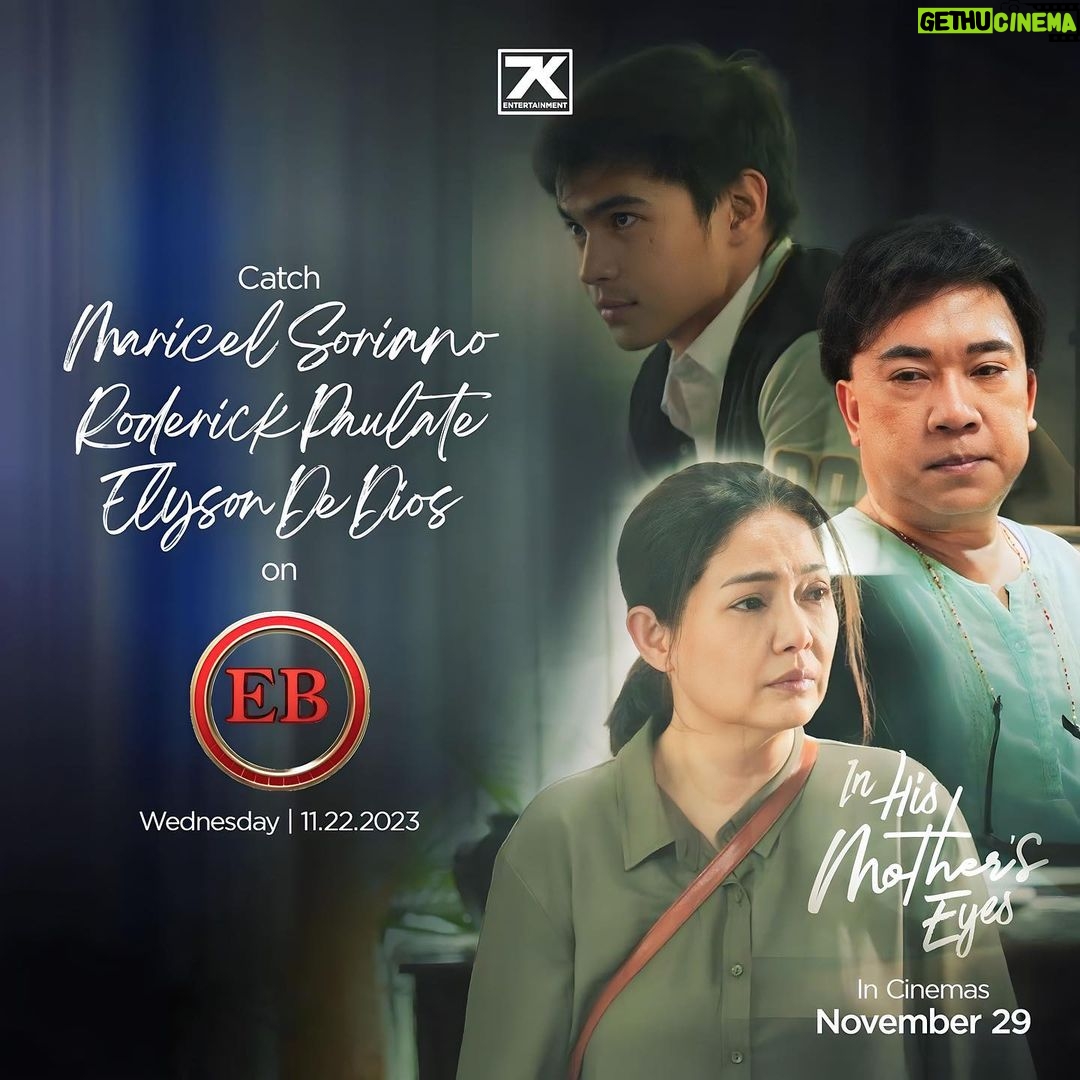 Maricel Soriano Instagram - Mga Kapuso! Abangan niyo ako, si Roderick Paulate, at Elyson De Dios ngayong araw sa Eat Bulaga! In His Mother’s Eyes malapit na malapit na! November 29 sa mga sinehan! #InHisMothersEyes #RoderickPaulate @roderickpaulate #maricelsoriano