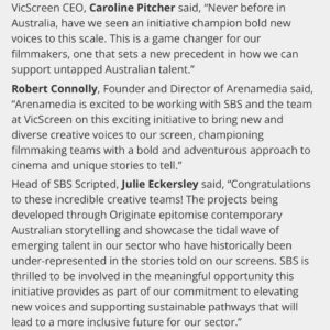 Markella Kavenagh Instagram - Thank you so much to @wearevicscreen @arenamedia_australia @sbs_australia and @screenaustralia for giving ‘Into the Blue’ (@intothebluefilm) the green light ! We are immensely grateful and cannot wait to bring the film to life — Katie (director/co-writer) & Markella (co-writer) x