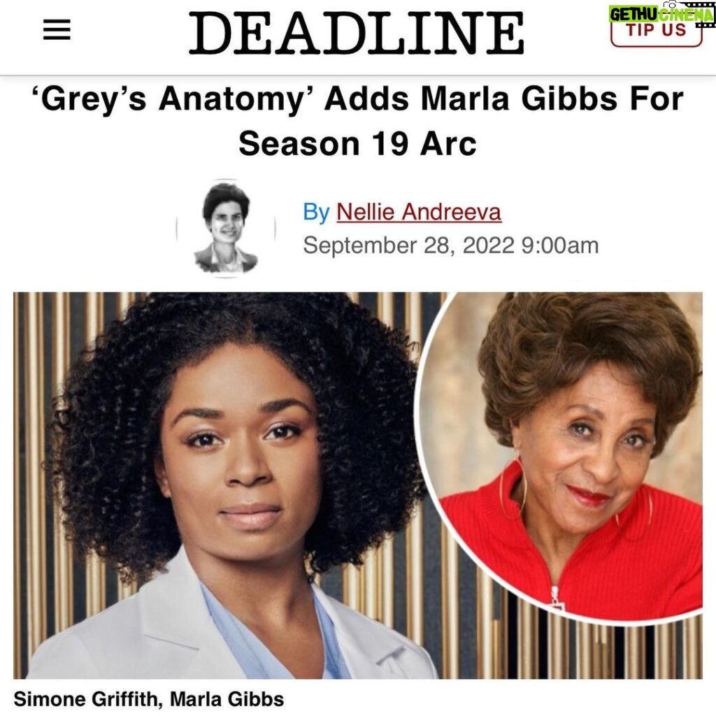 Marla Gibbs Instagram - I’m part of the Grey’s Anatomy family yall!! Thank You Shonda for looking out chile. Tune in and see me as grandmother to Alexis Floyd. Bless you All 🙏🏾🎥🎞🍿🎉 #greysanatomy #marlagibbs #nevertoolate #shondaland #debbieallen