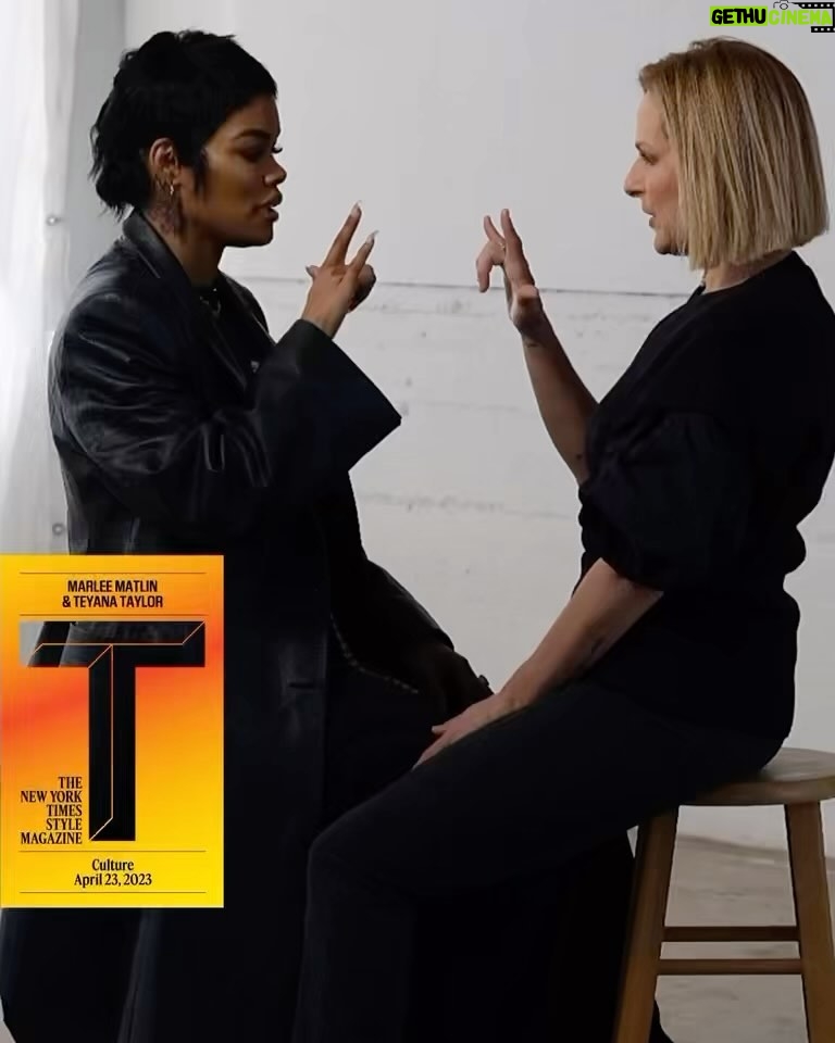 Marlee Matlin Instagram - Thank you @tmagazine for allowing me to highlight the singer-songwriter and actress, @teyanataylor. (We are signing, “I Love You.” “Mother,” and “Father.” #athousandandone