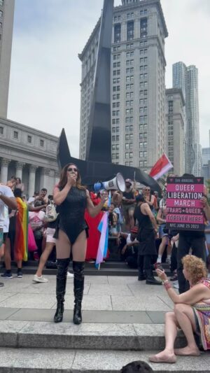 Marti Gould Cummings Instagram - It was a true honor to speak at @queermarch on Sunday. Our TGNB2S community is under attack and we must fight back 

#pride #transrights #queer #queerpride #lgbt #lgbtq #transrightsarehumanrights #pridemonth #dragqueen
