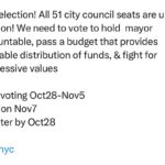 Marti Gould Cummings Instagram - NYC election! All 51 city council seats are up for election! We need to vote to hold mayor accountable, pass a budget that provides equitable distribution of funds, & fight for progressive values Early voting Oct28-Nov5 Election Nov7 Register by Oct28 vote.nyc