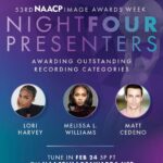 Matt Cedeño Instagram – Had some fun presenting for the @naacpimageawards with #Ruthless costar @melissa.l.williams! Check it out tonight @5pm PST Los Angeles, California