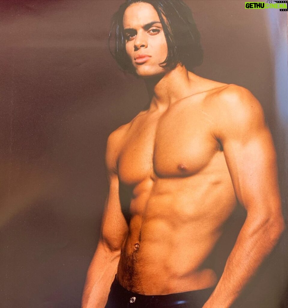 Matt Cedeño Instagram - Tight leather pants ✅ Moody scowl✅ Gratuitous shirtlessness✅ Flashin it back 25 yrs ago this month to modeling 101 in the NYC! Think I musta been 12 in this pic 🤔😂#timeflies
