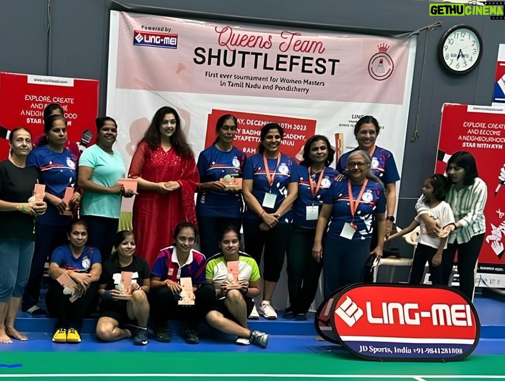 Meena Instagram - Honored Chief Guest at Queen’s Team Shuttle Fest! Attended the opening ceremony of the first-ever women’s masters badminton tournament in Tamil Nadu and Pondicherry - the Queen’s Team Shuttle Fest! Amazing to see the passion and talent of all the participants. May this event pave the way for more opportunities for women in sports! #Queen’sTeamShuttleFest #WomensEmpowerment #TamilNadu #Pondicherry #badminton