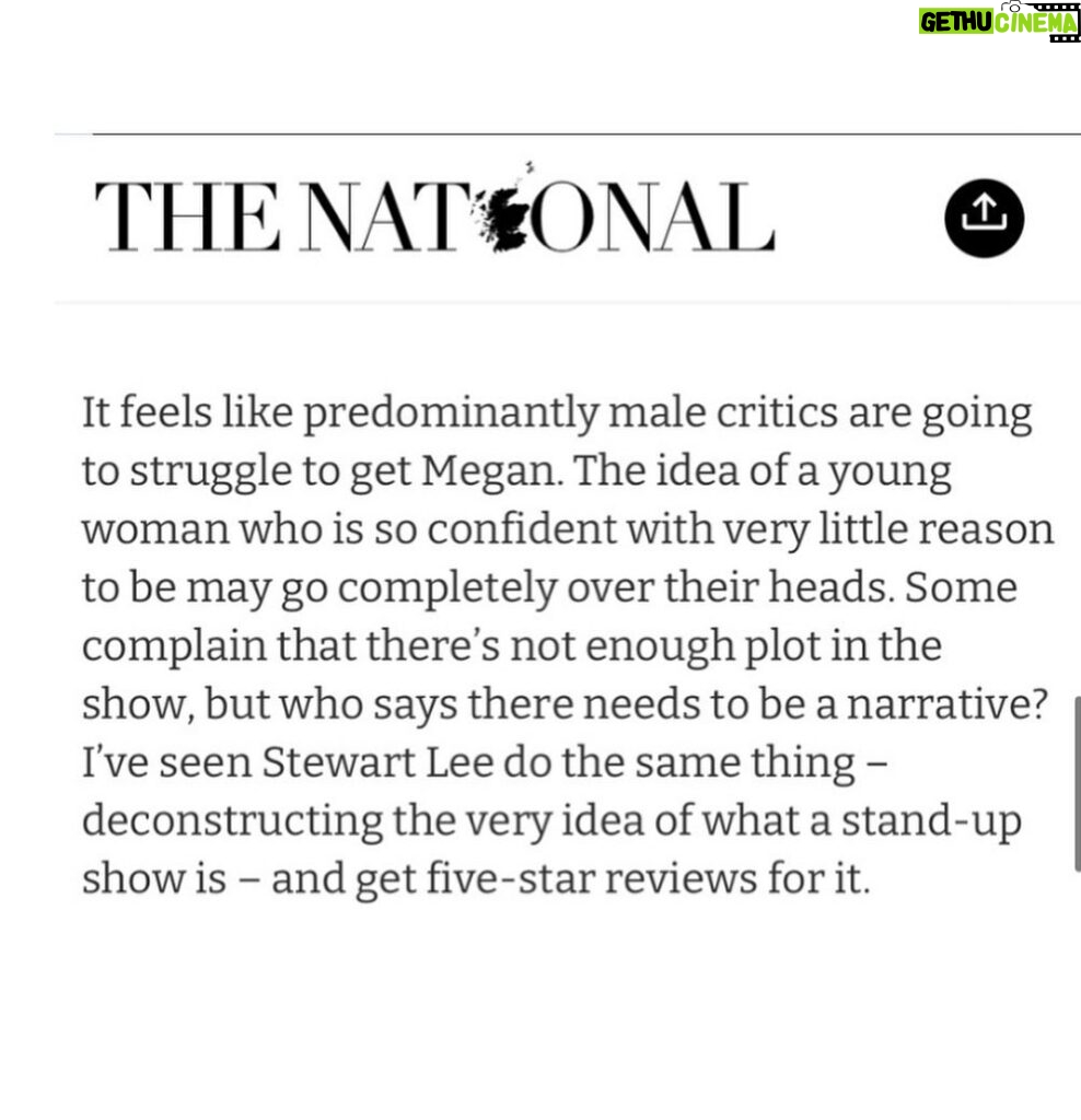 Megan Stalter Instagram - Thank you so much Chortle for this review I can’t begin to tell you how much I care ❤️⭐️❤️means the world to me! Swipe to see what The National had to say as well! Come see me tonight tickets in bio!!!