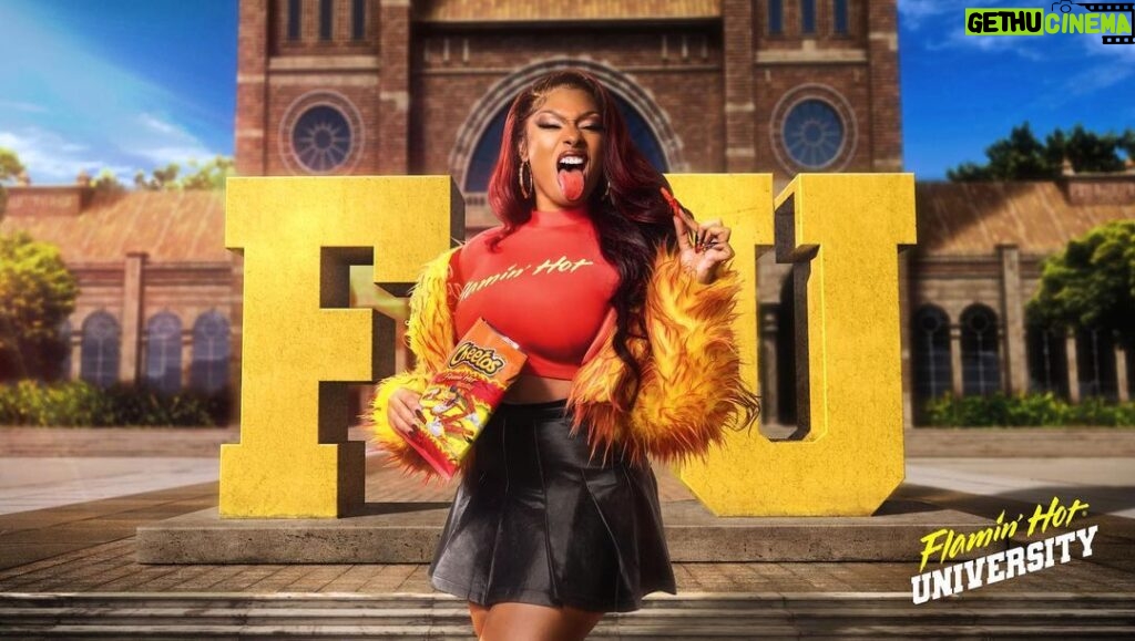 Megan Thee Stallion Instagram - Hotties RISE 🗣️🗣️🗣️The doors to #FlaminHotUniversity (or FU for short) are officially open & we’re staying snacked UPPP ❤️‍🔥🎓👅First assignment? Get your hands on THIS limited edition @FlaminHot packaging BEFORE THE BELL RINGS 🔔🔔🔔Visit FlaminHotUniversity.com NOW to get this Flamin’ Hot U packaging, while supplies last. #AD #FlaminHotPartner