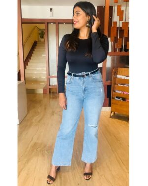 Megha Thomas Instagram - I’m patient and trusting the journey 🖤🌸

Stylist - #guesswho @fabricate_yourstyle by @sharon_augustine14 ♥️ 
Ring - @peekaboothestore 

#promotions #day2 #bharathacircus #malayalammovies #movies