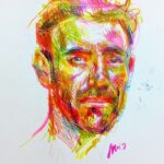 Mehmet Yılmaz Ak Instagram - Bu sabah bir cafede ukraynalı ilginç bi sanatçı arkadaşla tanıştık:) Resmimi çizmek istediğini söyledi 1 saat içinde hissetiği enerjiyi, duyguları çeşitli renklerle yansıttığını anlattı. Bu o bi saatin resmi...Thank you @moroz.artwear